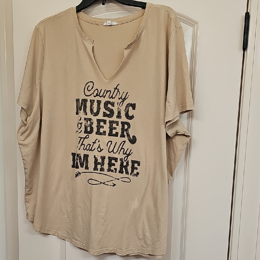 Distressed "Country Music & Beer" Tan 3x Short Sleeve Tshirt